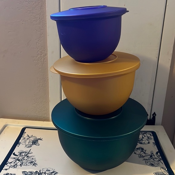 Tupperware Impressions Bowls Set Elegant Jewel Tones Metallic Purple Gold Green - Picture 1 of 7